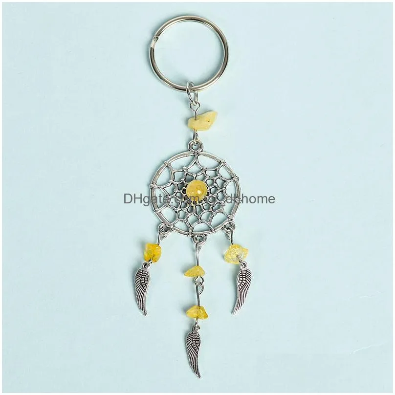 bohemian dreamcatcher keychain metal feather pendulum keyring natural crystal stone pendant handbag ornament acc