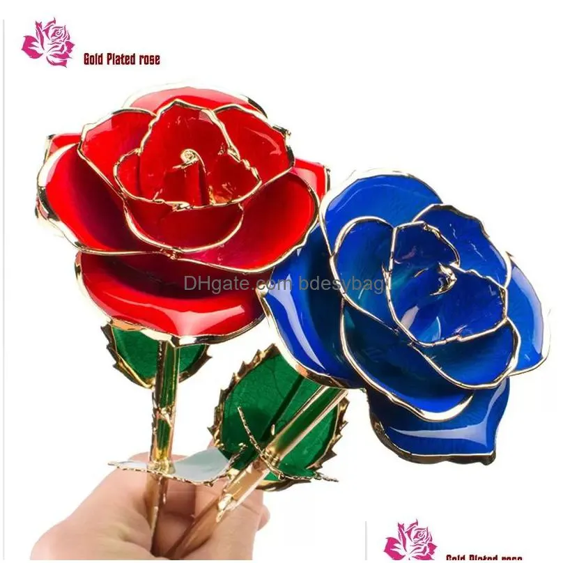 Other Festive & Party Supplies Long Stem 24K Gold Dipped Rose Lasted Real Roses Party Romantic Gift For Valentines Day/Mothers Day/Chr Dhian