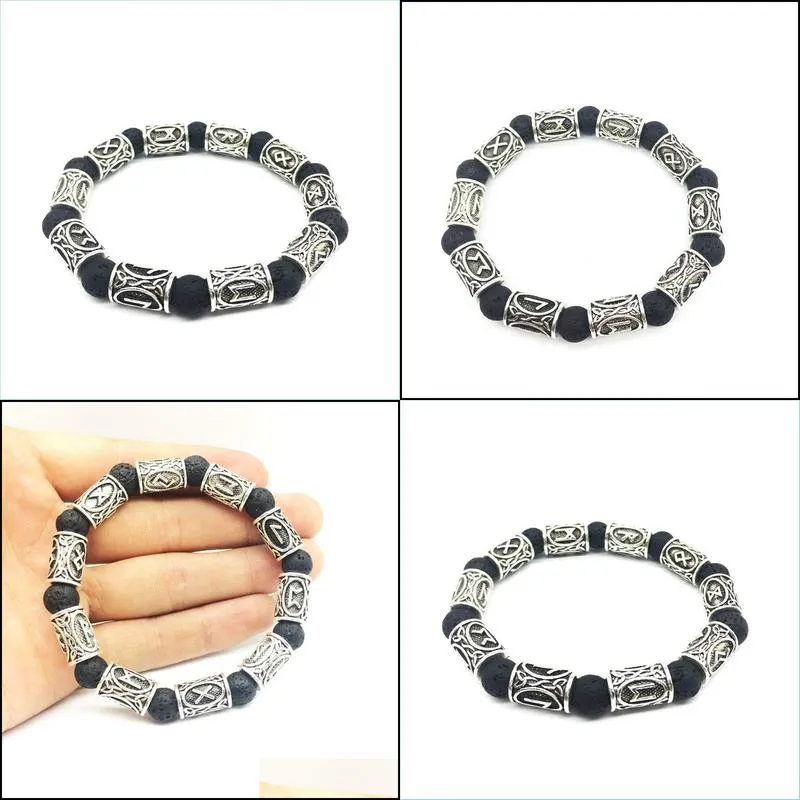 pretty 10mm lava stone bracelet vintage antique silver beads beautifulbracelets  rune alloy norse jewelry for women men bracelet