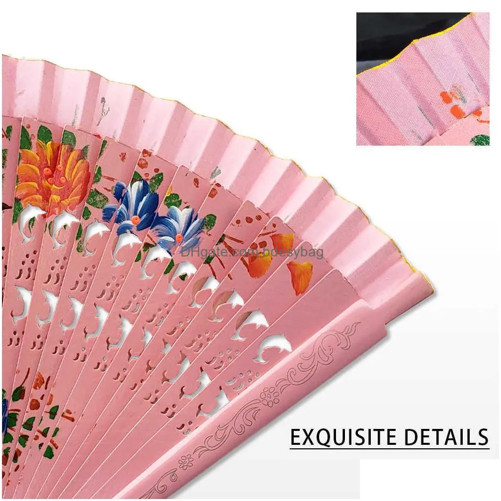 Chinese Style Products Chinese Style Products Folding Fan Wood Spanish For Dancing Printing Hand Home Decoration Ornaments Craft Drop Dh8Ct