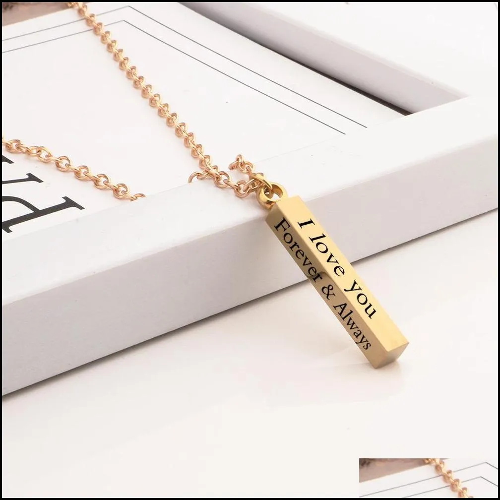 i love you stainless steel wishing column pendant necklace black pillar necklace couple accessories women men necklaces
