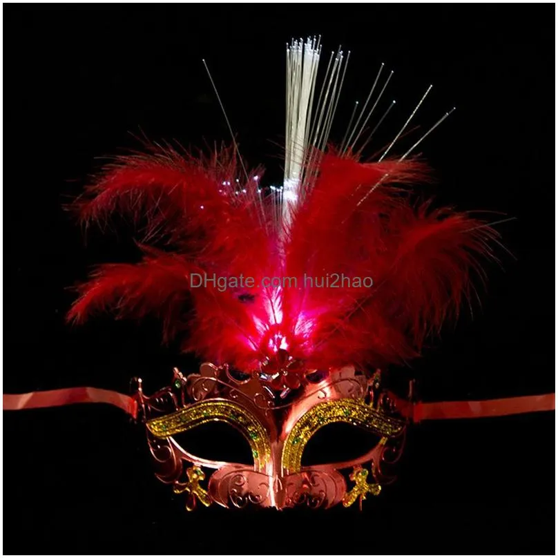 epacket 10pcslot led halloween party flash glowing feather mask mardi gras masquerade cosplay venetian masks halloween costumes