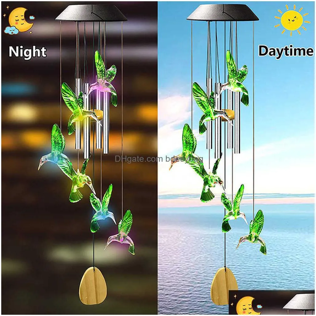 Decorative Objects & Figurines Decorative Objects Figurines Garden Wind Chime Lamp Solar Powered Induction Glowing Indoor Outdoor Wate Dh6Uj