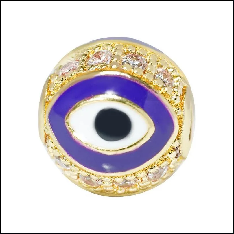 Charms Gold Plated Enameled 8Mm Cz Copper Evil Eye Beads Charm For Jewelry Bracelet Making Drop Delivery Jewelry Jewelry Findings Comp Dhprl