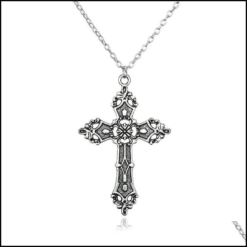 Pendant Necklaces Fashion Vintage Cross Pendant Necklaces For Women Men Gift Punk Gothic Hip Hop Jewelry Choker Wholesale Drop Deliver Dha6T