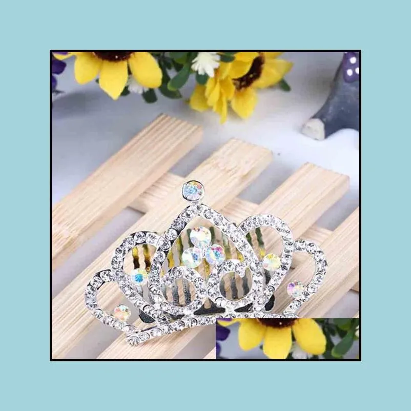 Tiaras Crystal Rhinestone Crown Princess Tiara Comb Flower Girls Hair Head Wear Accessories Birthday Gift Will And Drop Delivery Jewel Dhw2G