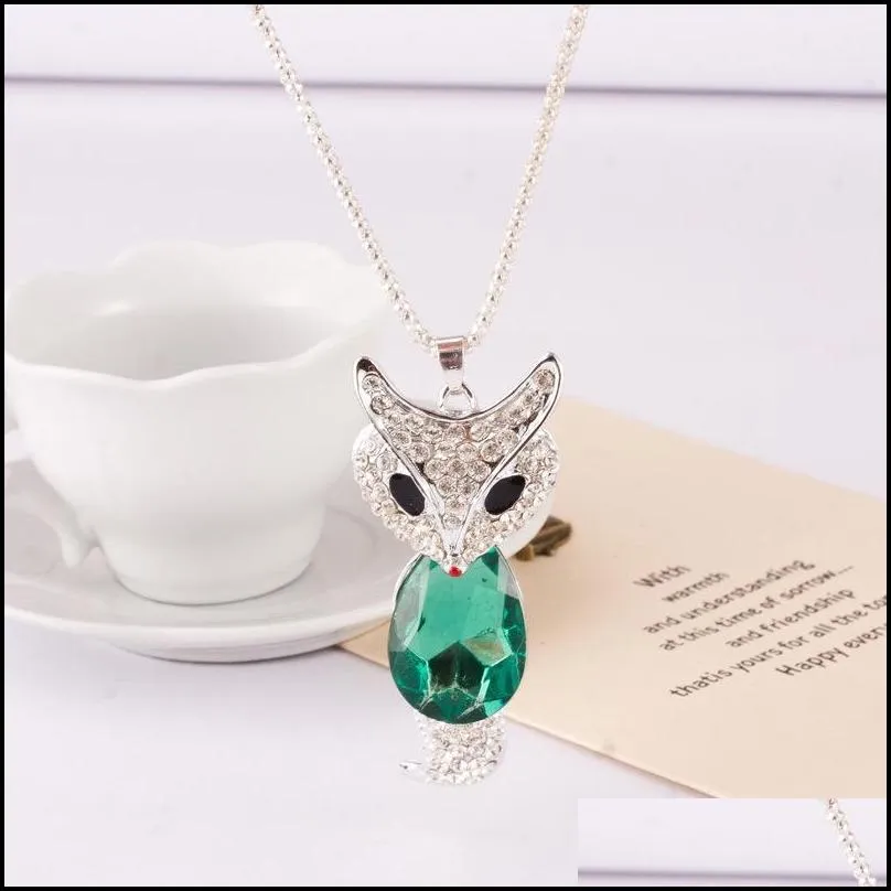 Pendant Necklaces Rhinestone Necklace Pendant Accessories Candy Colour Fur Fox Long Sweater Drop Delivery Jewelry Necklaces Pendants Dhigk