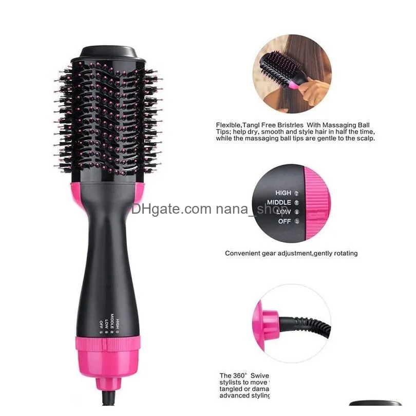 Hair Brushes One Step Hair Dryer Brush And Volumizer Blow Straightener Curler Salon 4 In 1 Roller Electric Heat Air Curling Iron Comb Dhrkn