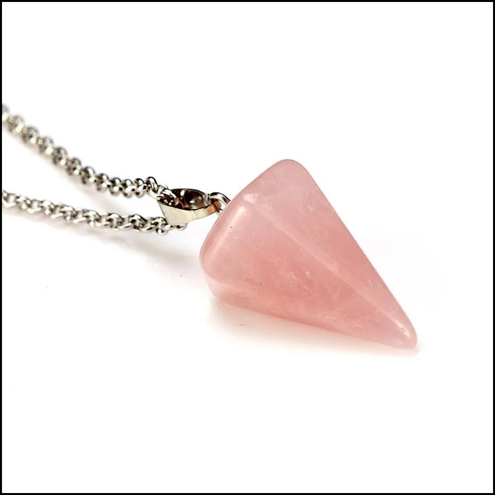 stone necklaces choker necklace hexagonal pendulum chain natural stone pendant taper soul swing bullet crystal necklace