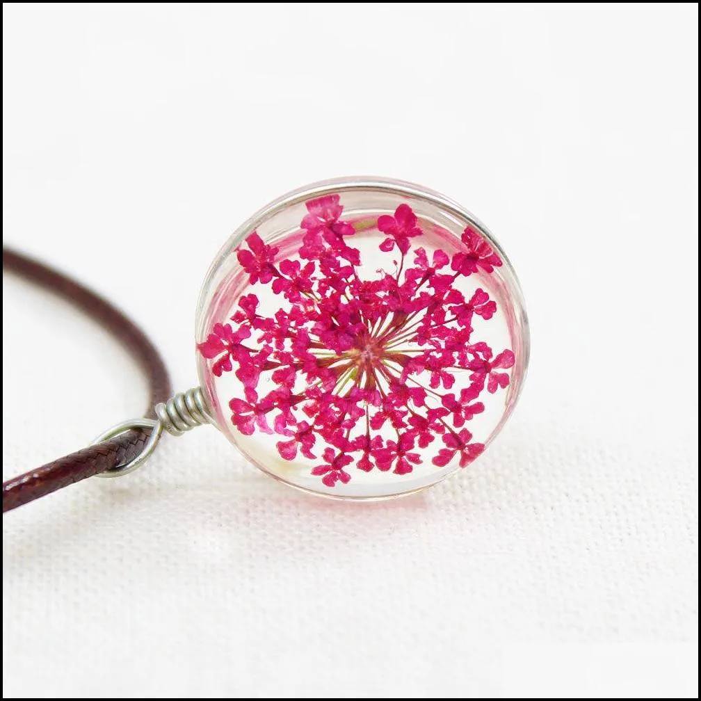 chokers necklaces party fashion flower pendant leather ball crystal glass necklaces dried flowers pendant necklace