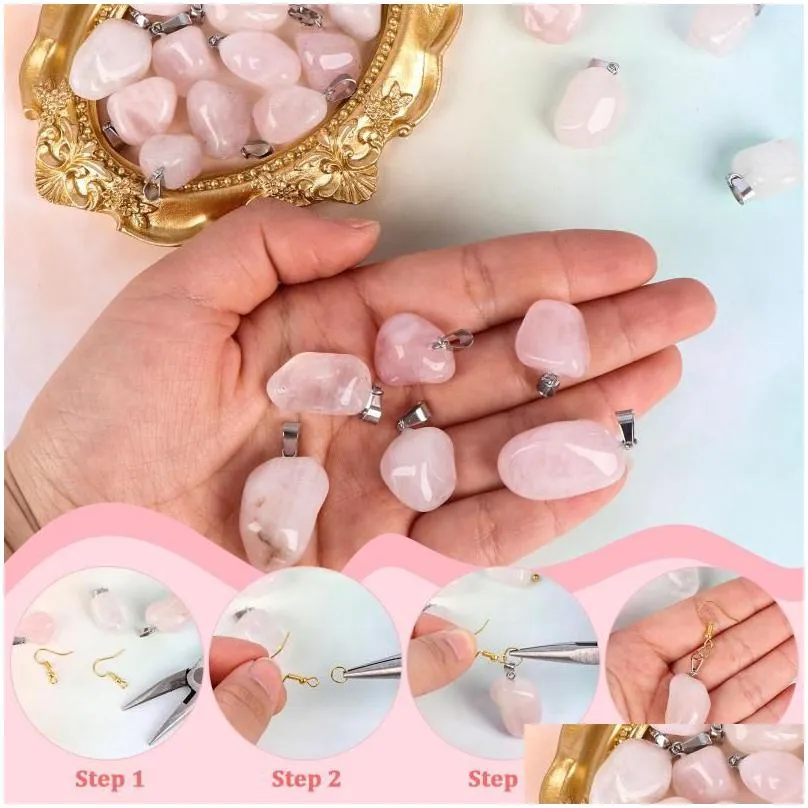 Pendant Necklaces Pendant Necklaces 24Pcs Natural Stone Pink Crystal Faceted Rose Quartzs For Diy Jewelry Making Necklace Accessories Dhfwp