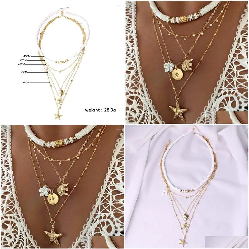 Pendant Necklaces Pendant Necklaces Necklace For Women Antique Round Soft Y Elephant Clavicle Chain Flower Starfish Mtilayer Jewelry W Dhsmn