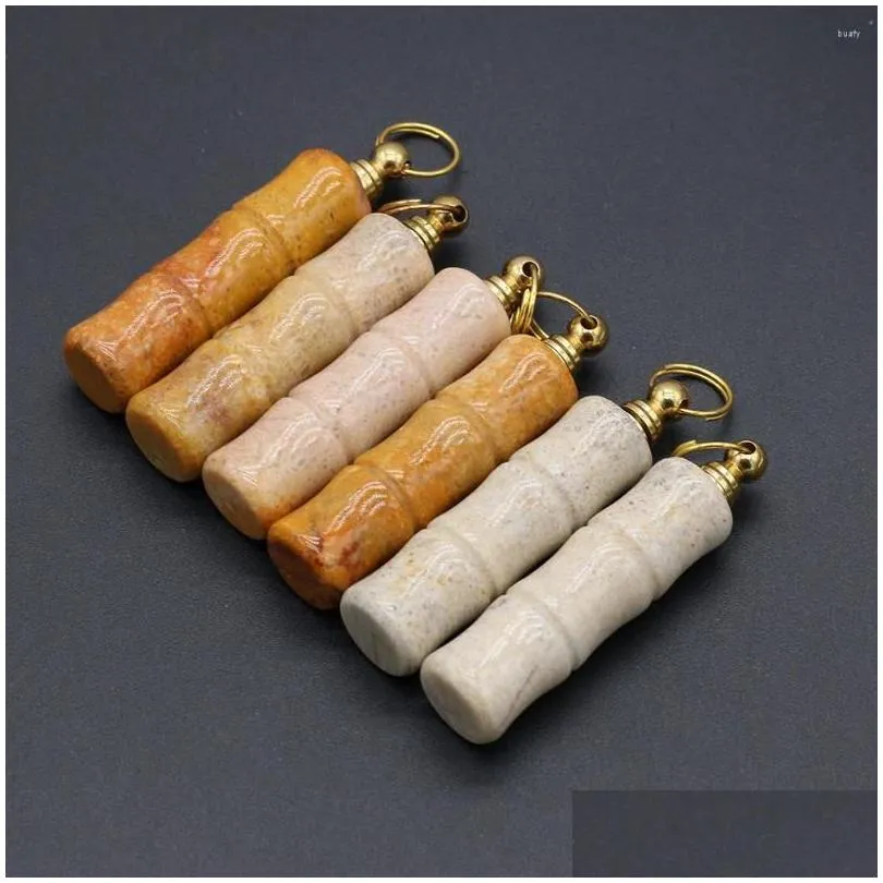 Pendant Necklaces Pendant Necklaces Natural Stone Per Bottle Bamboo Charms Coral Jade  Oil Diffuser For Diy Jewerly Necklace Dhrmx