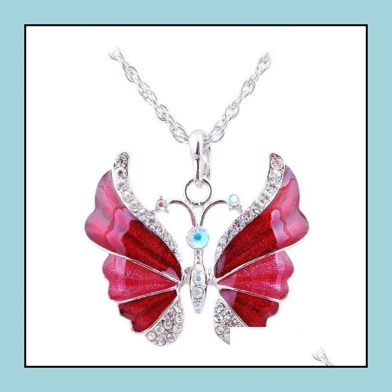 Pendant Necklaces Pendant Necklaces Charm Sier Rhinestone Crystal Butterfly Chain Necklace Drop Delivery Jewelry Necklaces Pendants Dhvln
