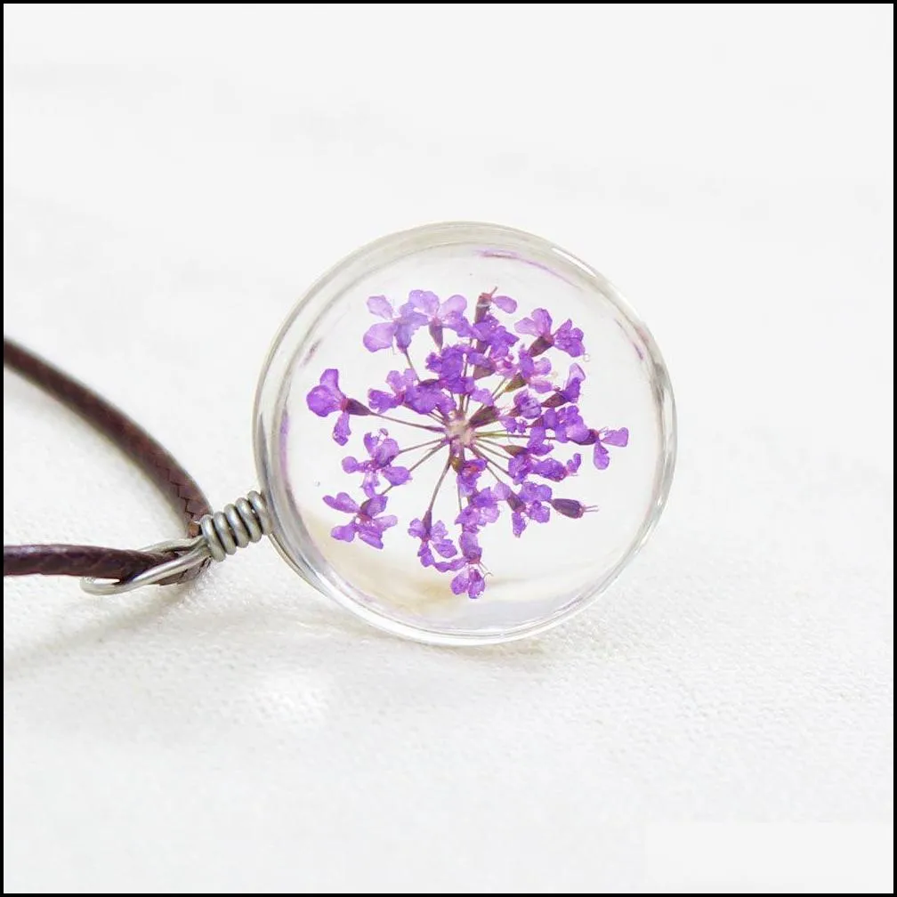 chokers necklaces for women leather ball crystal glass necklaces dried flowers pendant necklace