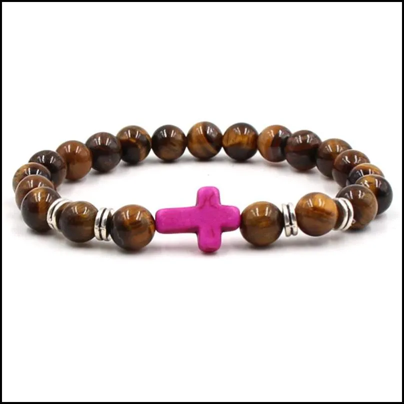 Beaded Cross Men Bracelet For Women Luxury Jewelry Beaded Tiger Eye Stone Bracelets Drop Delivery Jewelry Bracelets Dhtbe