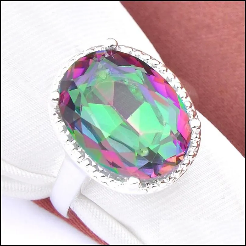 Earrings & Necklace Luckyshine Vintage Oval Fire Rainbow Cubic Zirconia Gems 925 Sier Pendants Ring Earring Wedding Engagement Jewelry Dhpbu