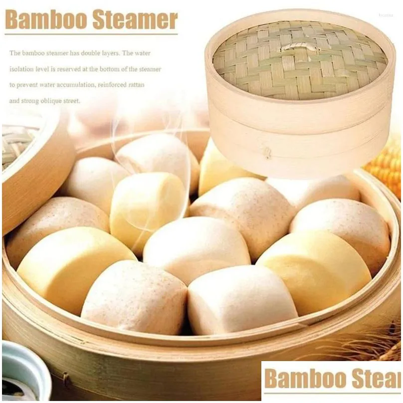 Double Boilers 1 Set Of Bamboo Food Steamer Covered Dumpling Basket Reusable