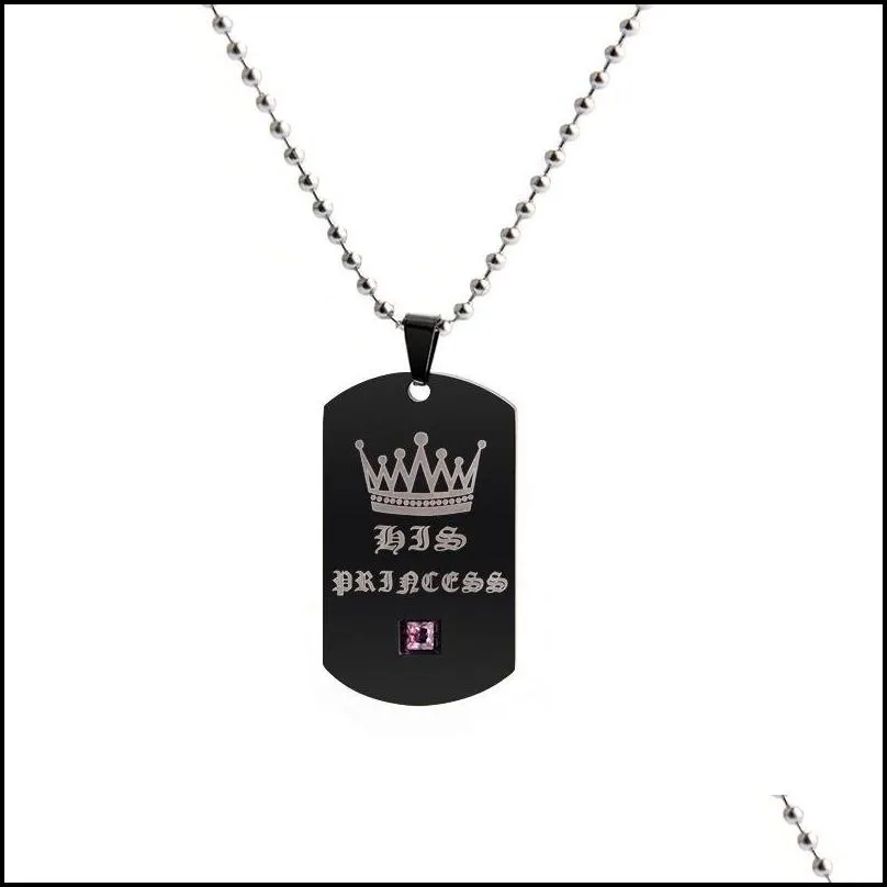 Pendant Necklaces Pretty Stainless  Steel Necklace For Lover Women Men Her King His Queen Couple Necklaces With Crown Tags Pe Dh7E9