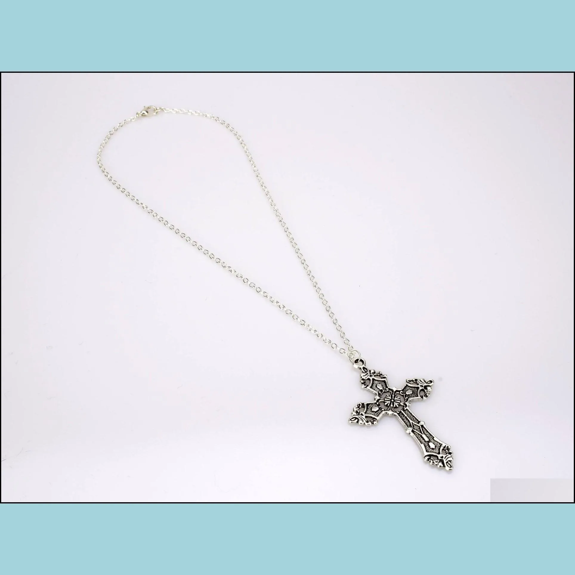 Pendant Necklaces Fashion Vintage Cross Pendant Necklaces For Women Men Gift Punk Gothic Hip Hop Jewelry Choker Wholesale Drop Deliver Dha6T