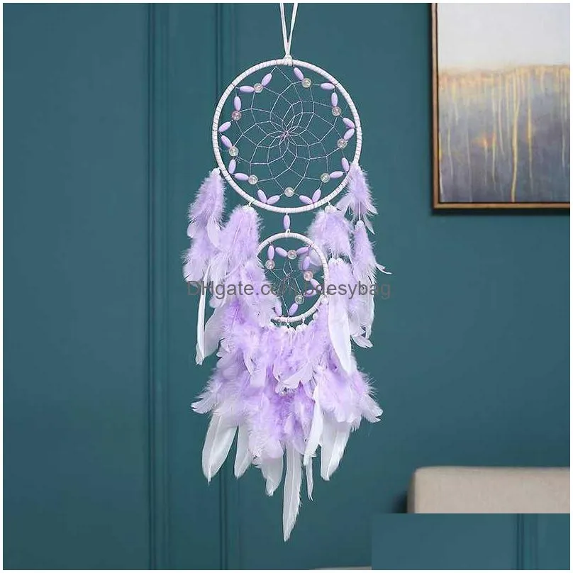 Decorative Objects & Figurines Decorative Objects Figurines Purple Dream Pendant Feather Wind Chime Creative Wall Decoration Girl Bedr Dhfrn