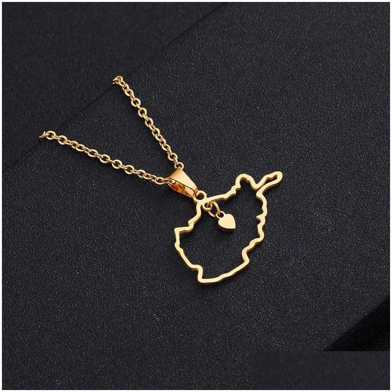Pendant Necklaces Pendant Necklaces Fashion Afghanistan Map With Heart For Women Girls Stainless Steel Gold Color /Sier Maps Jewelry G Dhokb