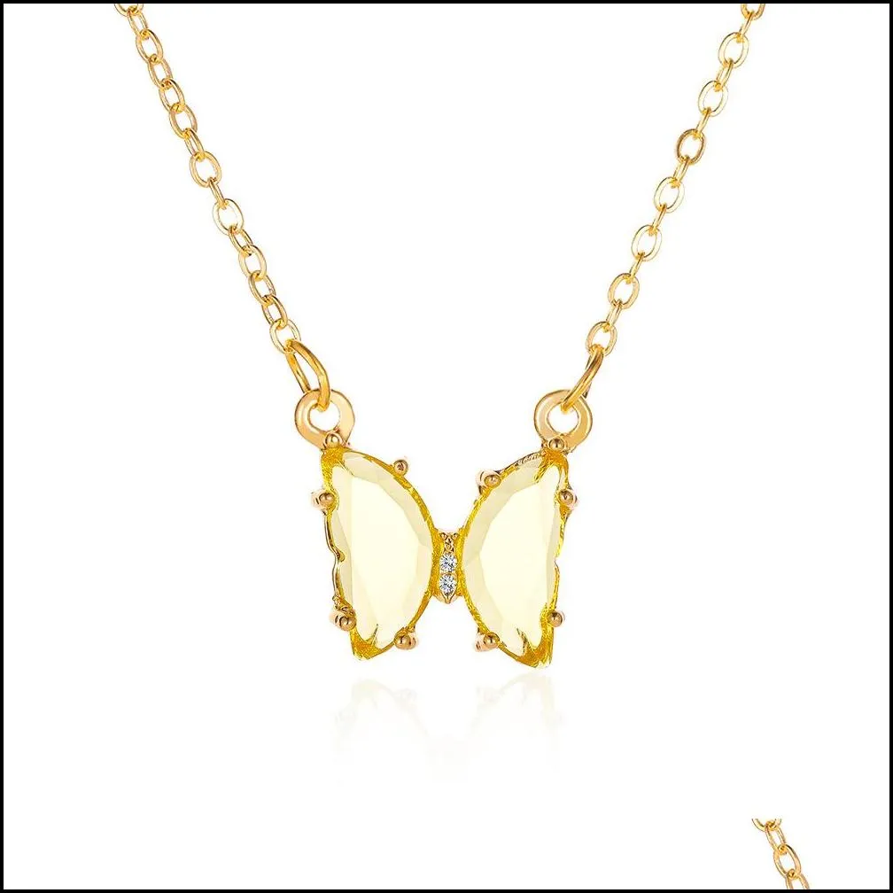 net red ins glass wind crystal butterfly necklace korean version of super fairy fantasy transparent stained glass butterfly necklace