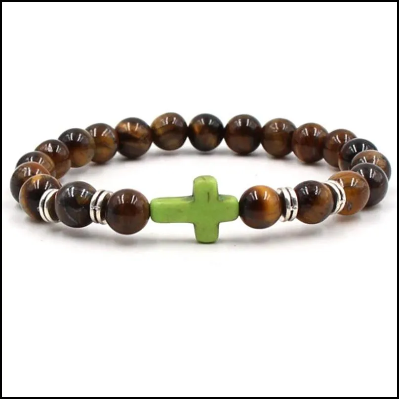 Beaded Cross Men Bracelet For Women Luxury Jewelry Beaded Tiger Eye Stone Bracelets Drop Delivery Jewelry Bracelets Dhtbe