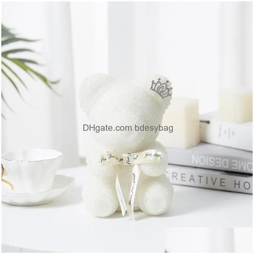 Decorative Flowers & Wreaths Decorative Flowers Wreaths Drop Drill Pipe Rose Teddy Bear Artificial For Women Valentines Gift Wedding C Dh4Wh