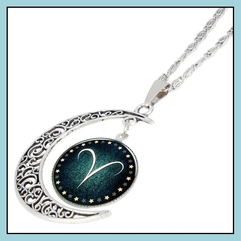 charms necklaces black friday jewelry silver chain necklace with hollow out glass cabochon star pattern moon pendant necklace