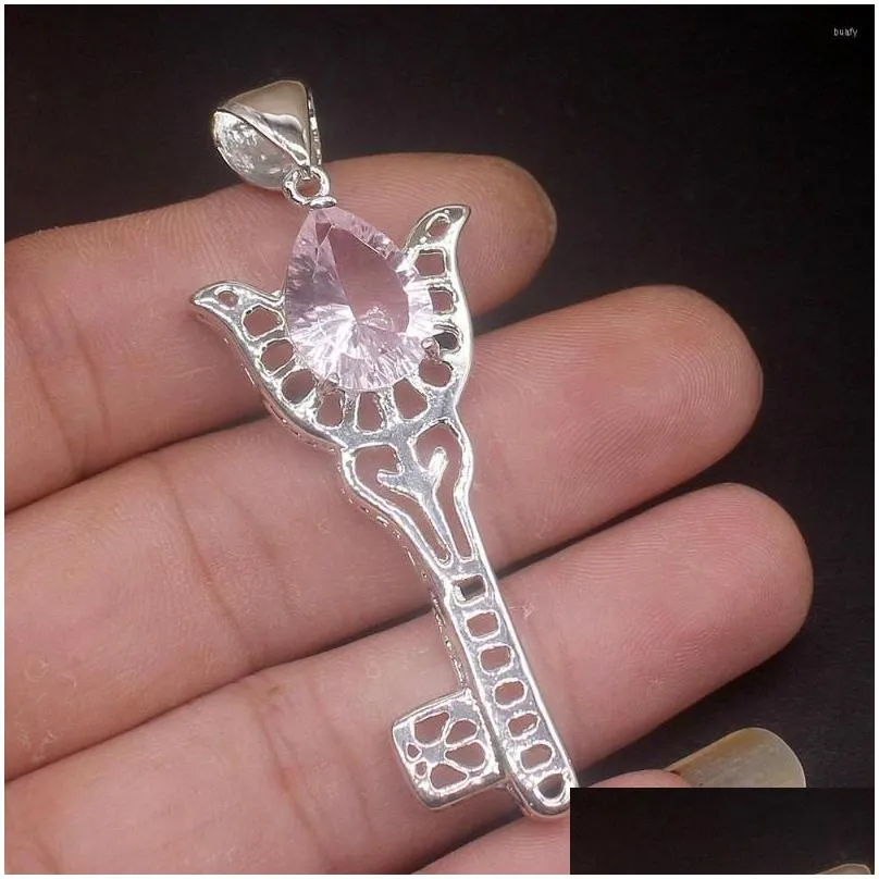 Pendant Necklaces Pendant Necklaces Fashion Jewelry Unique Genuine 925 Sier Key Design Pink Topaz Gushing Necklace Gifts For Women Gir Dhlqg