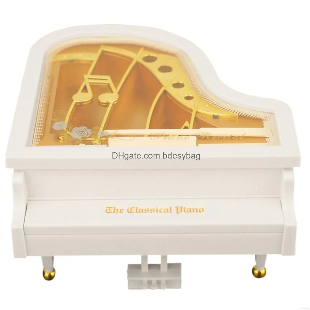 Decorative Objects & Figurines Decorative Objects Figurines Piano Model Engraved Musical Box Holiday Supplies Vintage Music Retro Ligh Dhyoe
