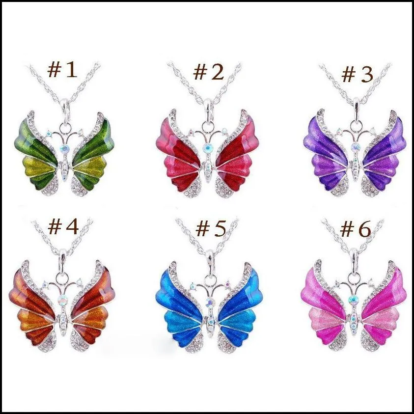Pendant Necklaces Pendant Necklaces Charm Sier Rhinestone Crystal Butterfly Chain Necklace Drop Delivery Jewelry Necklaces Pendants Dhvln