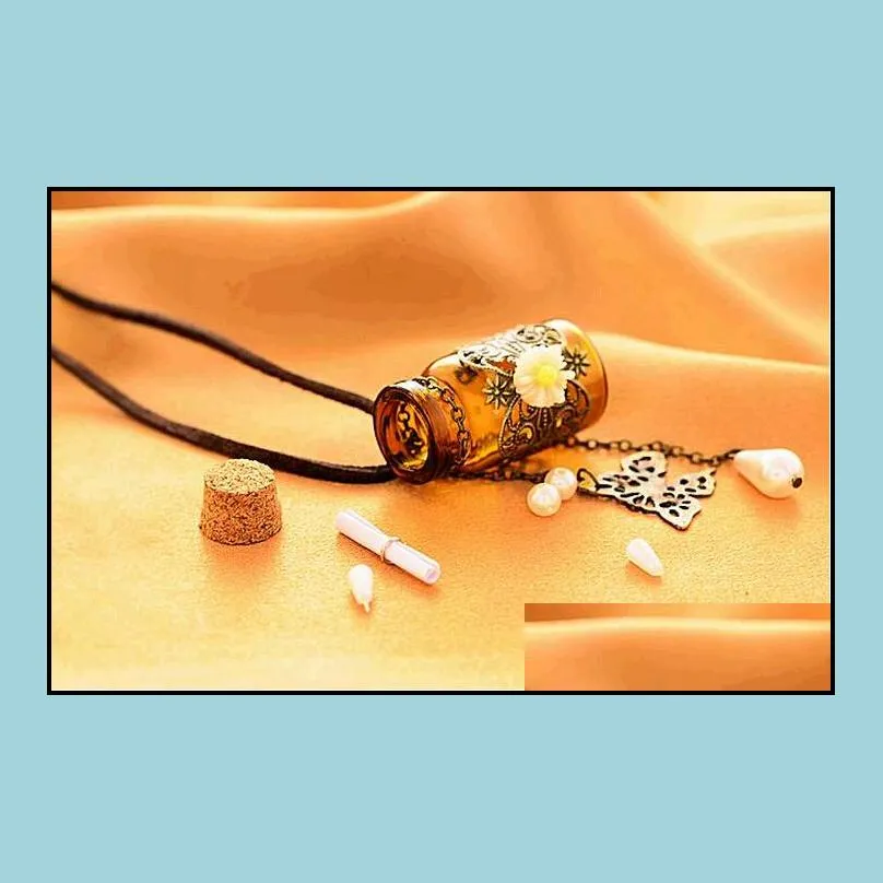 Pendant Necklaces Carve Patterns Or Designs E Rope Long Necklaces Sweater Chain Cork Retro Flower Wishing Bottle Pendants Jewelry For Dhikq