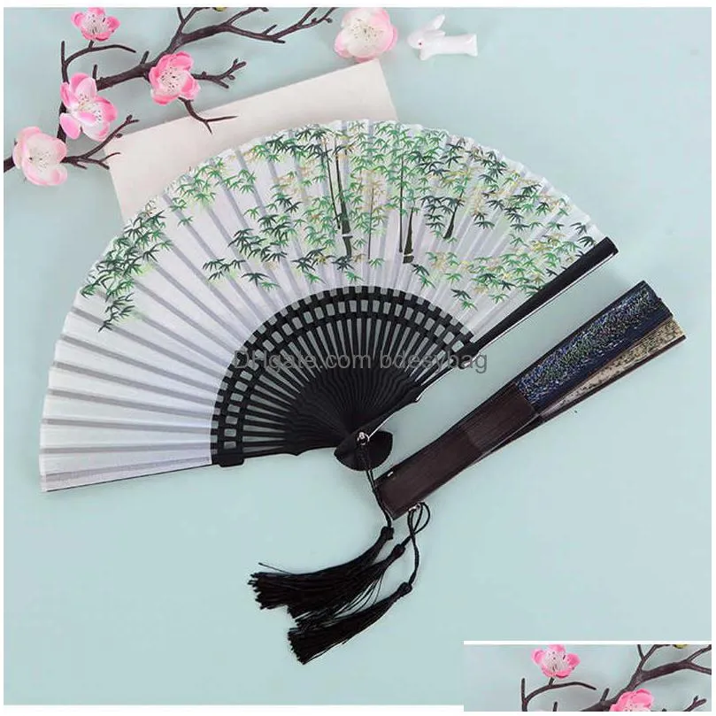 Chinese Style Products Chinese Style Products Girls  Bamboo Printed Ancient Folding Fan Retro Ethnic Hand Dancing Props Craft Gif Dhs9C