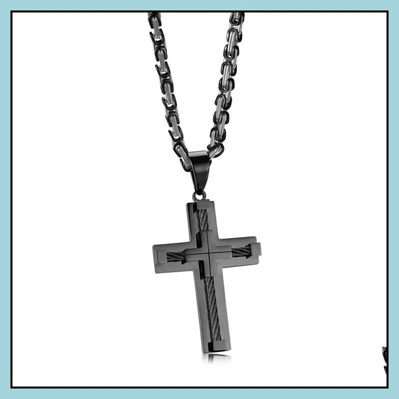 Pendant Necklaces Cross Gold Chain Necklace Pendant For Mens Male Stainless Steel Jewelry Womans Accesories Wholesale Drop Delivery Je Dhbqf