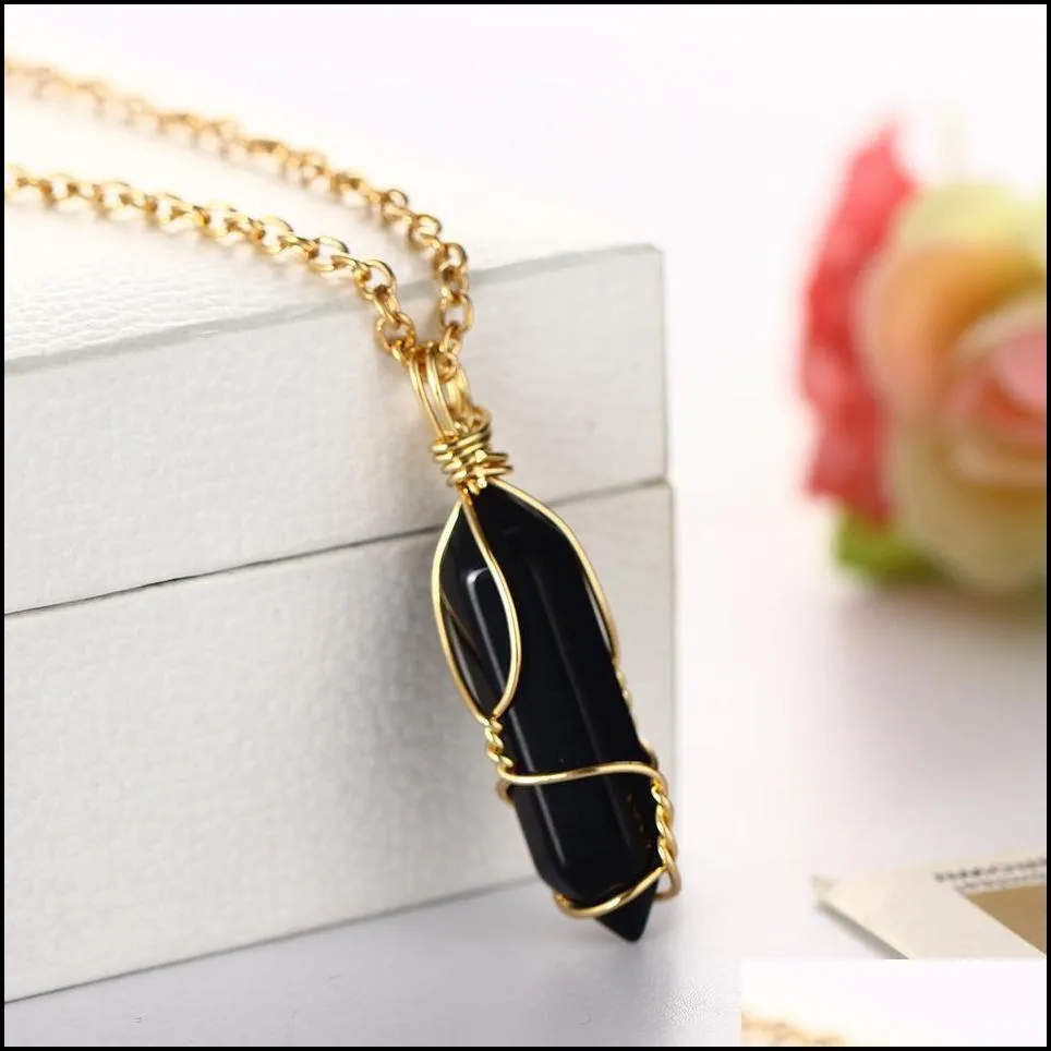 Pendant Necklaces Hexagon Shape Chakra Natural Stone Healing Point Pendants Necklaces With Gold Chain For Women Jewelry Drop Delivery Dhoc6