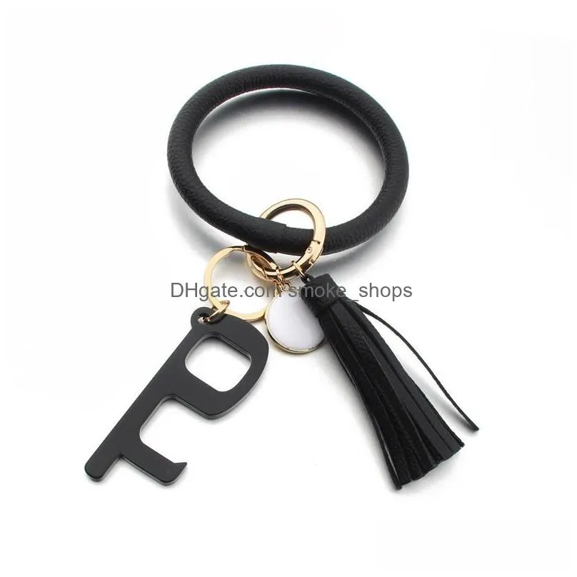 party favor pu leather keychain door opener fashion printing bracelet keyring anti contact press elevator cg001