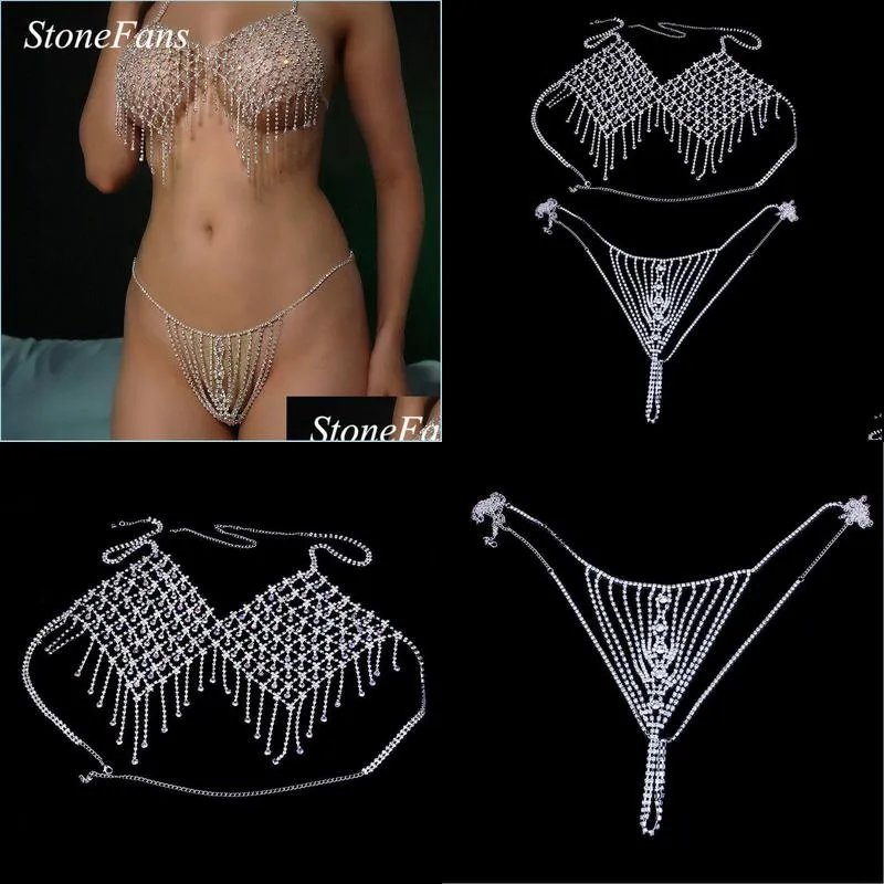 Other Jewelry Sets Stonefans Colorf Crystal Bralette Underwear Body Chain Set For Women Y Bling Rhinestone Bra And Thong Jewelry Party Dhwdv