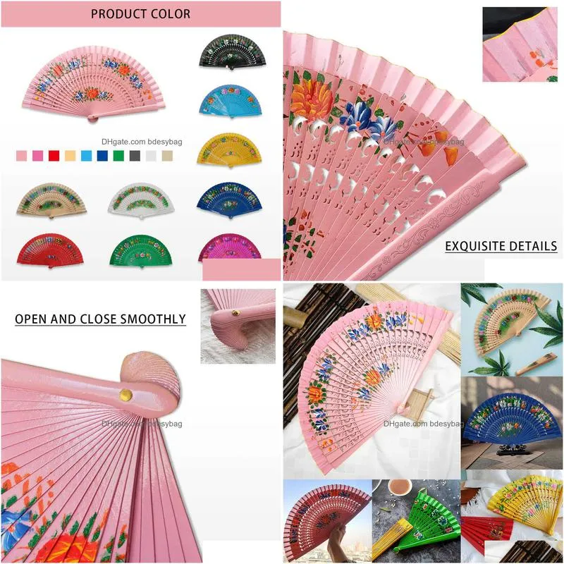 Chinese Style Products Chinese Style Products Folding Fan Wood Spanish For Dancing Printing Hand Home Decoration Ornaments Craft Drop Dh8Ct