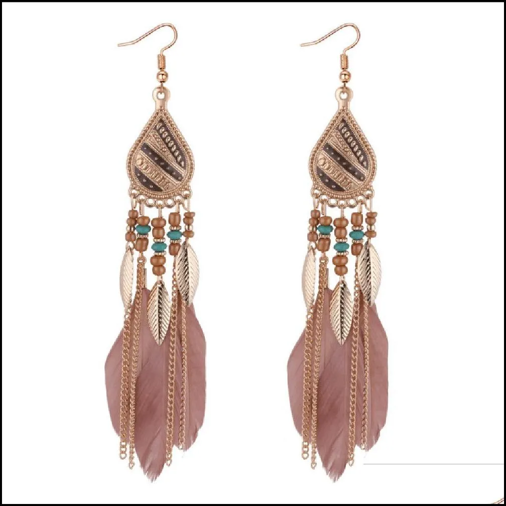 Dangle & Chandelier Bohemia Feather Earring For Women Fashion Jewelry Beads Tassel Dangle Long Earrings Dream Catcher Drop Drop Delive Dhxjz