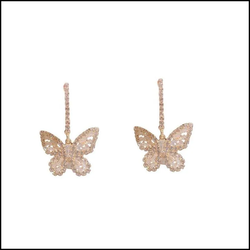 Charm 925 Sier Butterfly Charm Earrings For Women Gifts Fashion Cute Gold Color Premium Luxury Zircon Earings Jewelry Accessories Drop Dh5Nl