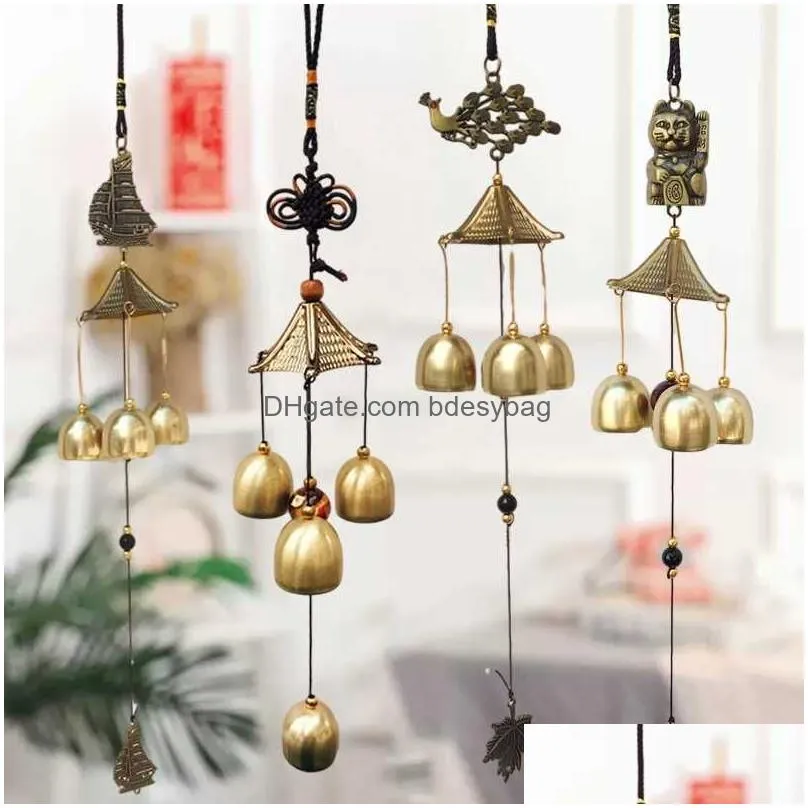 Decorative Objects & Figurines Decorative Objects Figurines Retro Wind Chimes Copper Bell Hanging Pendants Garden Decorations Outdoor Dhwmd