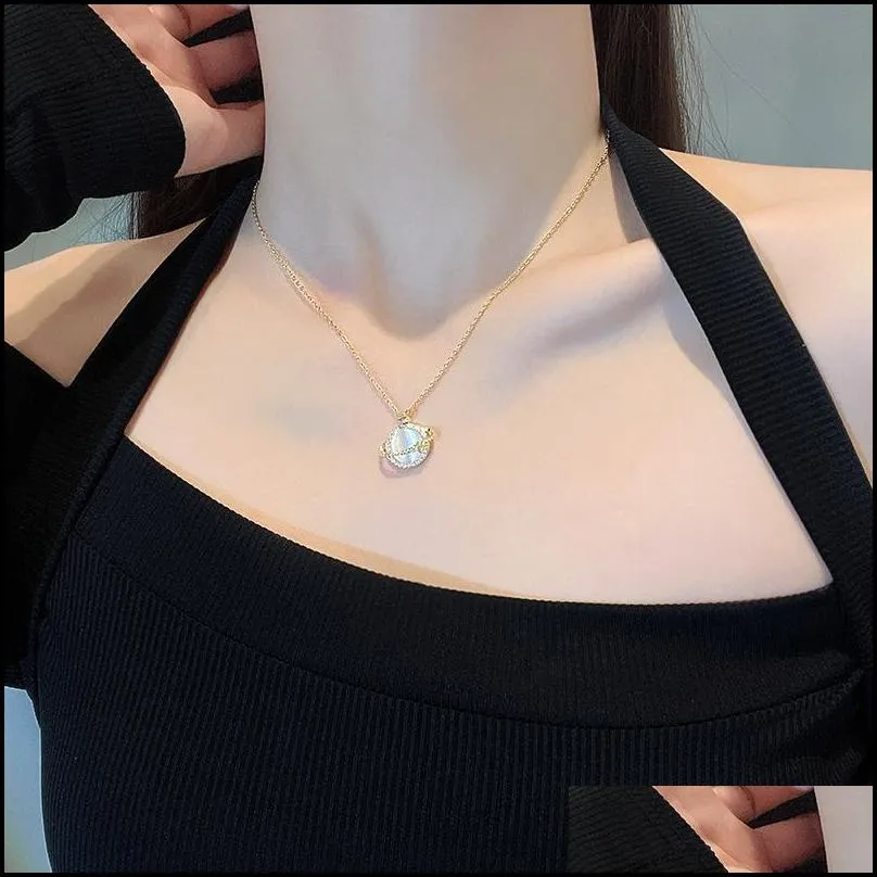 Pendant Necklaces High End Opal Zircon Planet Pendant Necklace Fashion Korean Style Titanium Steel Jewelry For Women Valentines Day Gi Dhgun