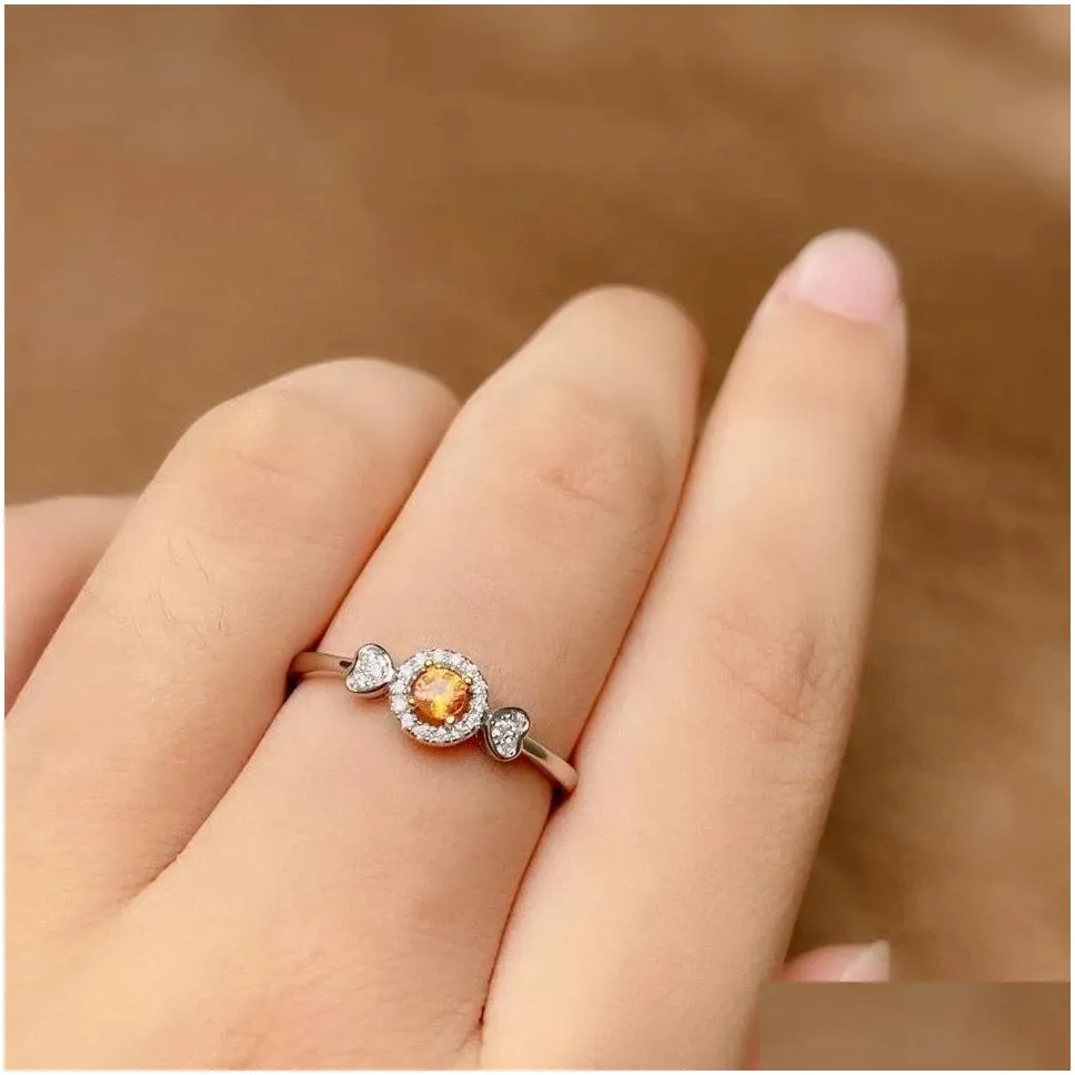 Fashion Yellow Sapphire Ring 3mm Natural Yellow Sapphire Silver Ring August Birthstone Gift for Girl
