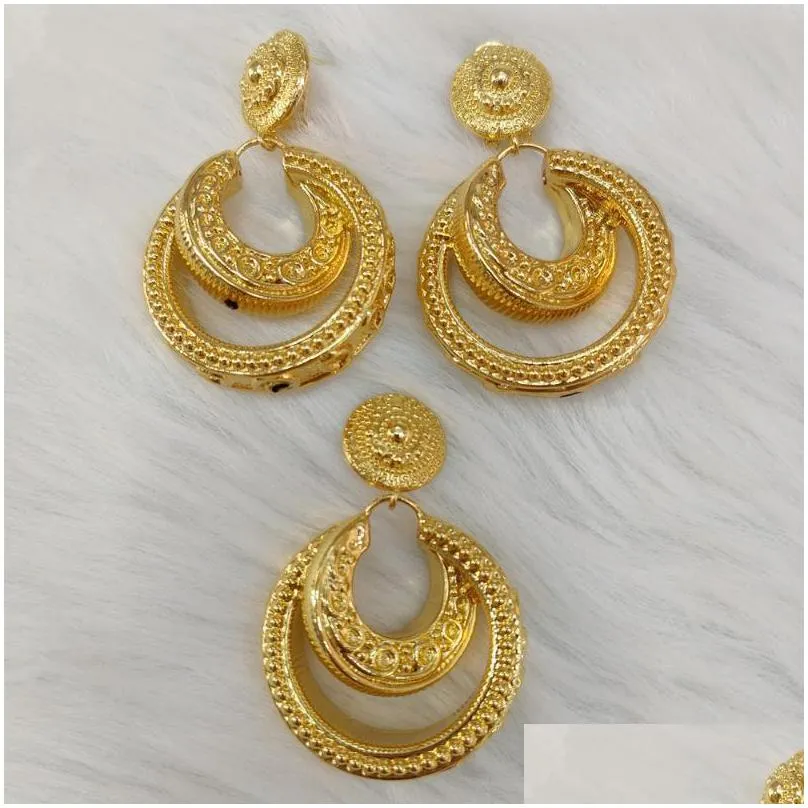 Earrings & Necklace Earrings Necklace African Jewelry Set Fashion Dubai Wedding Pendant For Bridal Design Gold Plated Nigerian Accesso Dhv0M