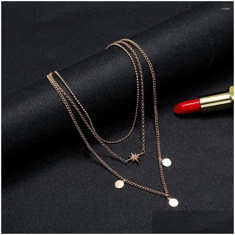 Pendant Necklaces Boho Multilayer Fashion Gold Color Choker Bead Chain Round Sequined Star Necklace For Women Vintage Chains Jewelry