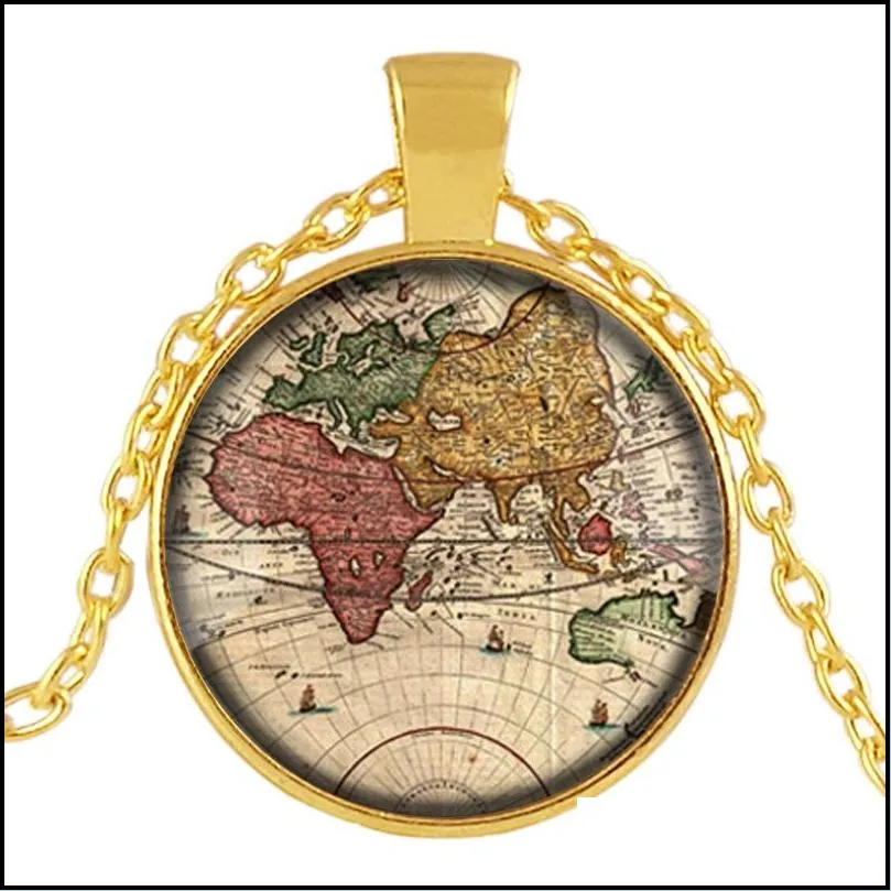 ancient world map necklace handmade explorer map necklace pirate treasure map expedition glass pendant