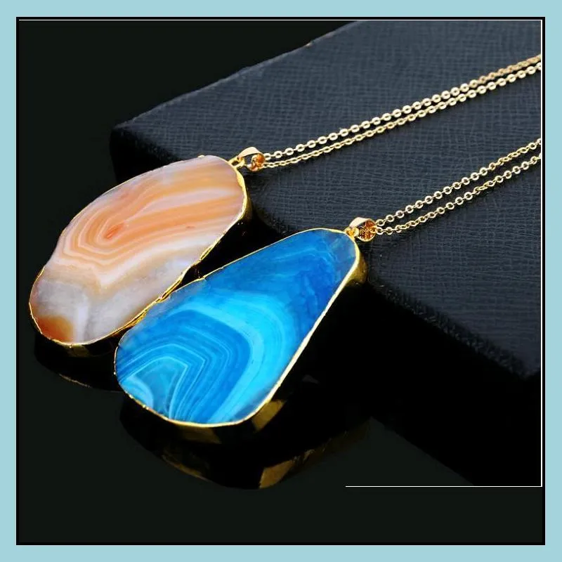 Pendant Necklaces Natural Stone Colorf Crystal Cutting Texture Pendant Necklace Different Designs Neck Sweater Chain Mix Fashion Jewel Dhnyb