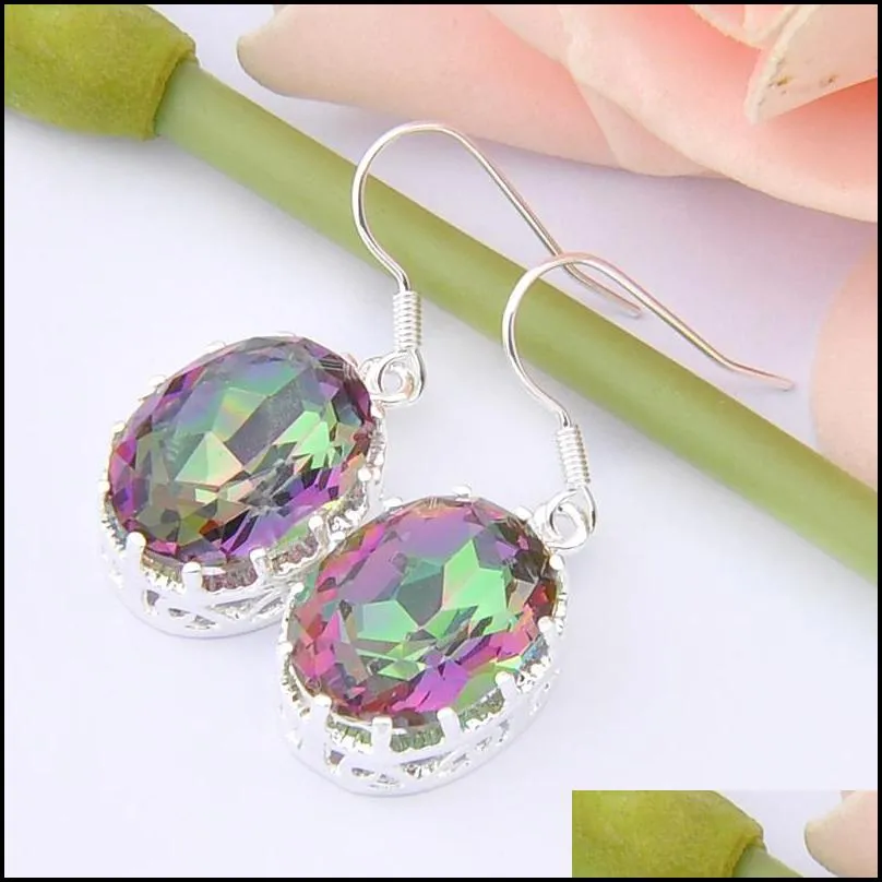 Earrings & Necklace Luckyshine Vintage Oval Fire Rainbow Cubic Zirconia Gems 925 Sier Pendants Ring Earring Wedding Engagement Jewelry Dhpbu